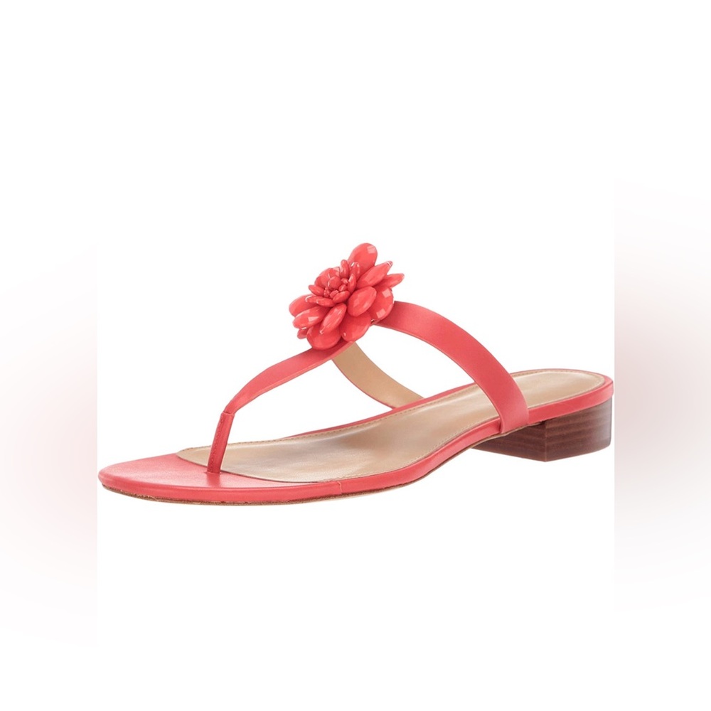 🆕 MICHAEL KORS Dalia Flat Sandals Thongs Sea Coral Leather Flower Charm … - Picture 2 of 7